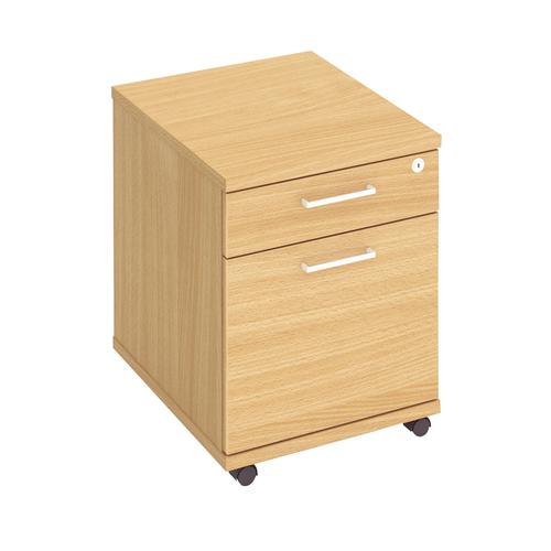 Mobile Pedestal, 2 Drawer, 1 Box & 1 File, 438W X 605D X 595H, 25mm Top, Beech With Silver Handles