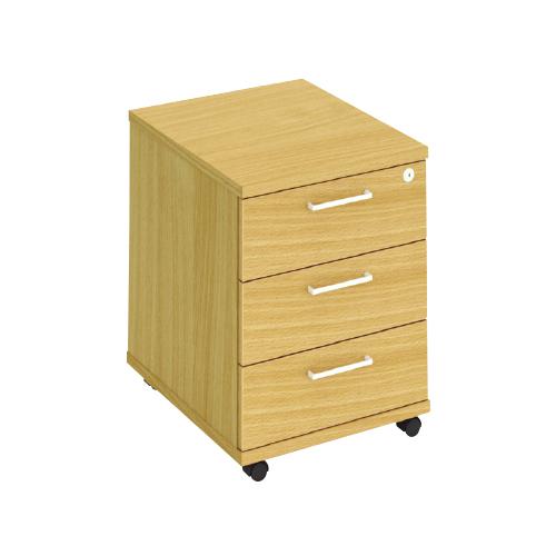 Mobile Pedestal, 3 Drawer, 3 Box, 438W X 605D X 595H, 25mm Top, Beech With Silver Handles