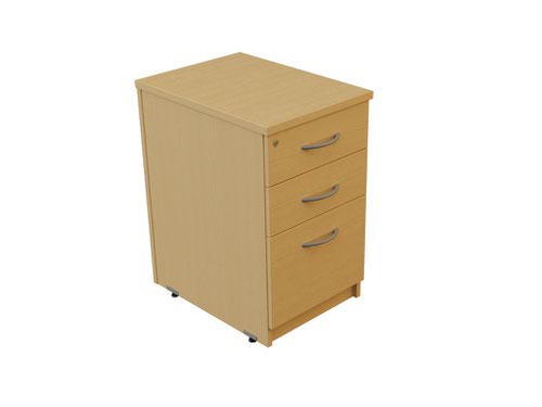 Desk High Pedestal, 438W X 600D X 740H, 3 Drawer, 25mm Modern Oak Wood, Silver Handles