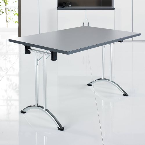 Foldaway Rectangular Table, 1600W X 800D X 740H, 25mm Modern Oak Wood, Chrome Legs With Curved Feet