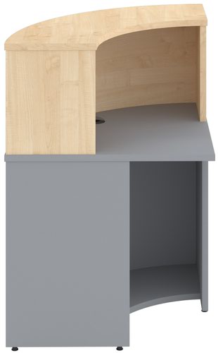 90° Small Top Box, 800W X 350D X 420H, 25mm Modern Oak Wood, White Metal Curved Panel