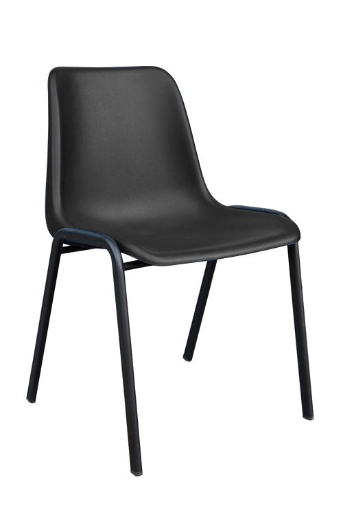 4 Legged Black Frame Stacking Chair, Black Polypropylene Shell