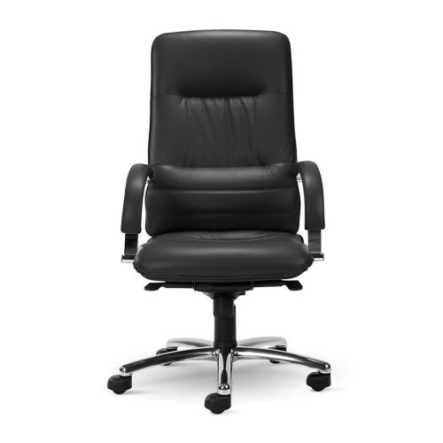 Linea High Back Executive Swivel Armchair, Chrome Base, Black Leather, Requires Assembly