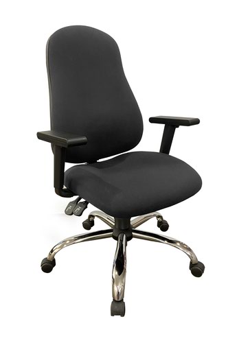High Back Operators Chair With Height Adjustable Arms, Chrome Base, Charcoal Fabric, Requires Assembly