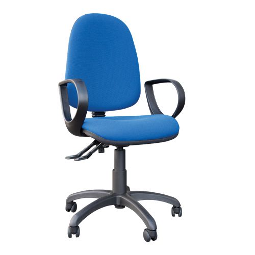 High Back Operators Chair With Fixed Arms, Cobalt Blue Fabric