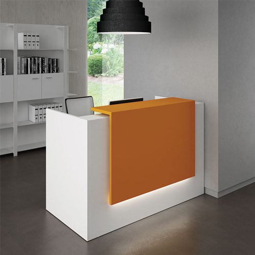 Z2 Straight Reception Unit, 1660W X 880D, White, Stocked Matt Lacquer Oversailing Counter, Orange