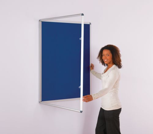 Metroplan Tamperproof Lockable Felt Noticeboard - 900 x 600mm (HxW) - Blue