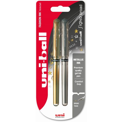 uni-ball Signo Broad UM-153 Pen Metallic Silver/Gold PK2