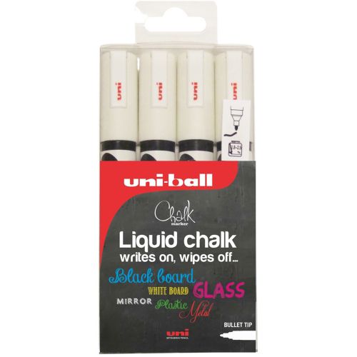 uni Chalk Marker Bullet Tip Medium White (Pack 4) - 153494342