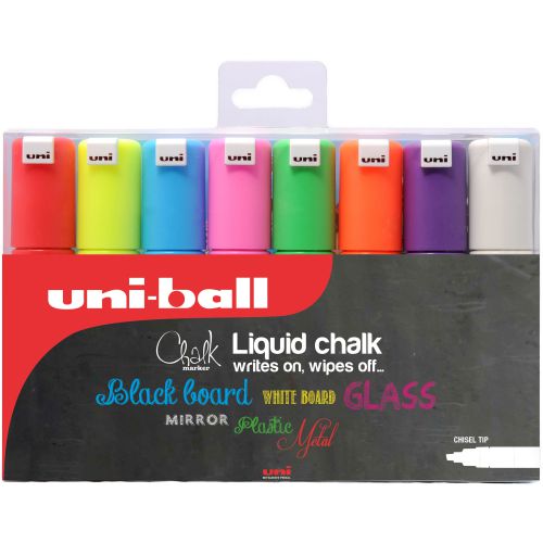 Uni-Ball Chalk Marker Chisel Tip Broad Assorted Colours (Pack 8)