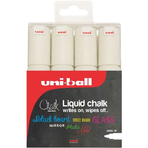uni Chalk Marker Chisel Tip Broad White (Pack 4) - 153494344