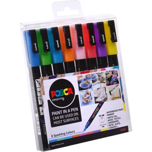 27306UB | Get your art and craft on with a POSCA. This multi-surface pen is non-toxic and doesn’t bleed through surfaces so it’s the ideal choice for a creative afternoon making cards, designing decorations and customising clothes. Versatile and vibrant, the PC-3M fine bullet tip can be enjoyed by artists, crafters and customizers alike. Its steady line and solid colour gives you the power to customise, create, decorate or make your mark on anything that inspires you.POSCA paint markers are great value because one pen has so many uses. It contains water-based pigment ink (so no nasties) that’s lightfast, water resistant and will write on almost any surface including ceramics, wood, paper, glass, plastic, textiles and metal. Let your creativity shine with POSCA, this multi-use paint marker is available in a number of vibrant, opaque solid colours. You can mix the shades while the paint is wet and overlay colours on top of one another when they dry. With POSCA the possibilities are endless.