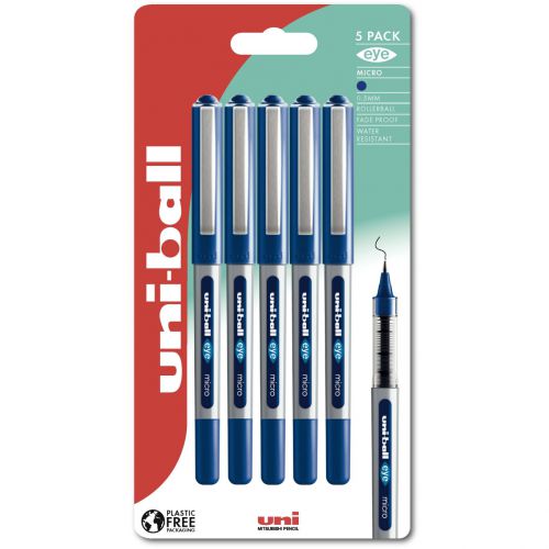 uni-ball Eye Micro UB-150 Liquid Ink Rollerball Pen 0.5mm Tip 0.3mm Line Plastic Free Packaging Blue (Pack 5) - 238212181 Ballpoint & Rollerball Pens 68006UB