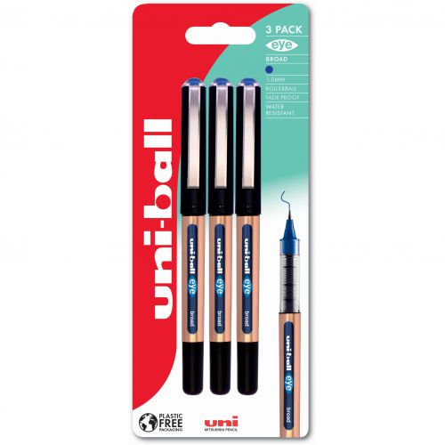 Uni-Ball Eye Broad UB-150-10 Blue Plastic Free Packaging PK3