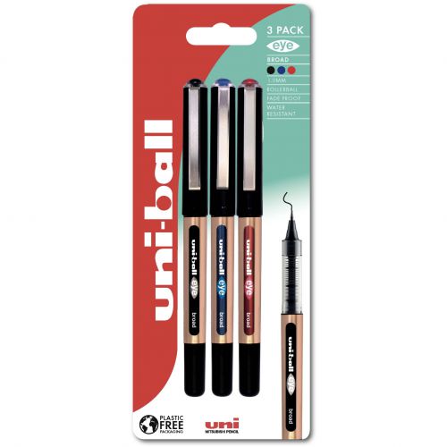 Uni-Ball Eye Broad UB-150-10 Assorted Plastic Free Packaging PK3