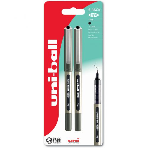 Uni-Ball Eye Fine UB-157 Black Plastic Free Packaging PK2