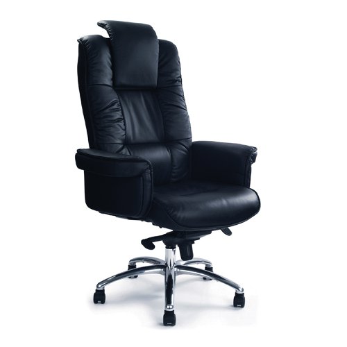 Hercules Luxurious High Back Leather Faced Gull-Wing Executive Armchair with Adjustable Headrest and Chrome Base - Black