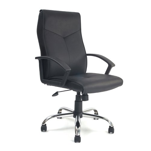 Weston High Back Leather Faced Executive Armchair with Chrome Base - Black