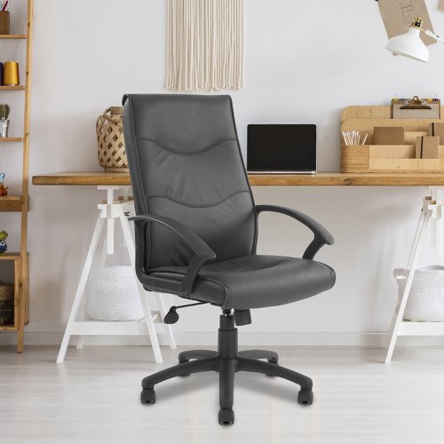 Nautilus Swithland High Back Leather Faced Executive Office Chair With Detailed Stitching and Fixed Arms Black - DPA2007ATG/LBK