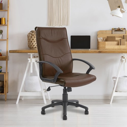 Nautilus Swithland High Back Leather Faced Executive Office Chair With Detailed Stitching and Fixed Arms Brown - DPA2007ATG/LBW