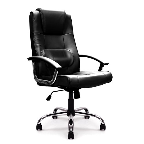 Westminster High Back Leather Faced Executive Armchair with Integral Headrest and Chrome Base - Black