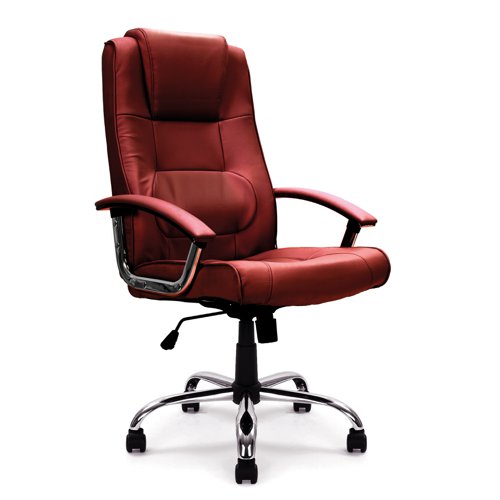 Westminster High Back Leather Faced Executive Armchair with Integral Headrest and Chrome Base - Burgundy