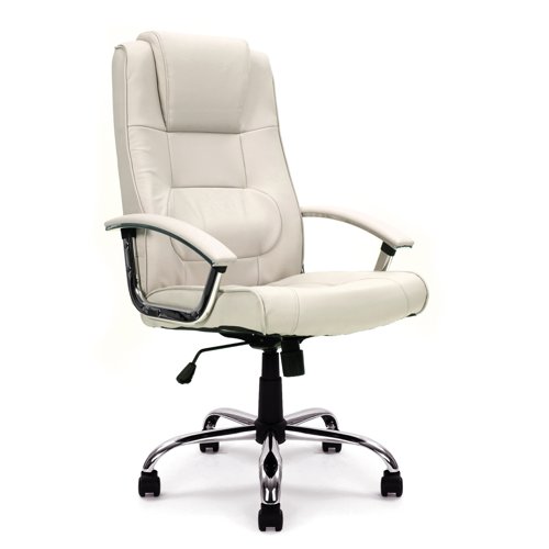 Westminster High Back Leather Faced Executive Armchair with Integral Headrest and Chrome Base - Cream