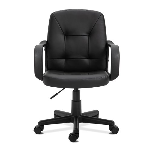 Nautilus Designs Delph Medium Back Leather Faced Executive Office Chair With Decorative Detail and Fixed Arms Black - DPA2014MB/LBK