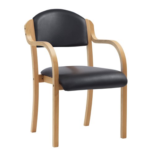 Our traditional beech framed stackable armchair is solid and dependable. It features a contoured wipe clean vinyl upholstered seat with waterfall front, a quality beech laminate frame with integral arm supports for increased aesthetics and durability and stacks up to 4 high for space efficient storage, making it ideal for conference rooms, assembly halls and breakout areas.