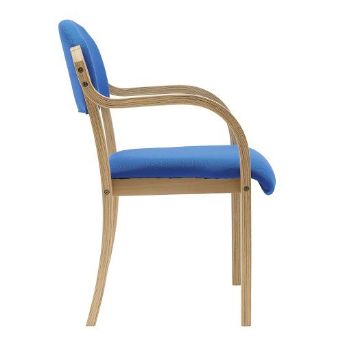 Nautilus Designs Tahara Stackable Conference/Visitor Chair With Arms Blue Fabric Padded Seat & Backrest and Beech Frame - DPA2050/A/BE/BL