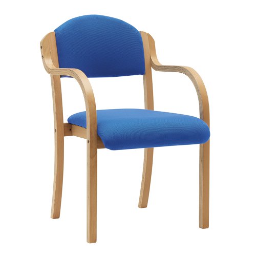 Nautilus Designs Tahara Stackable Conference/Visitor Chair With Arms Blue Fabric Padded Seat & Backrest and Beech Frame - DPA2050/A/BE/BL 41789NA Buy online at Office 5Star or contact us Tel 01594 810081 for assistance