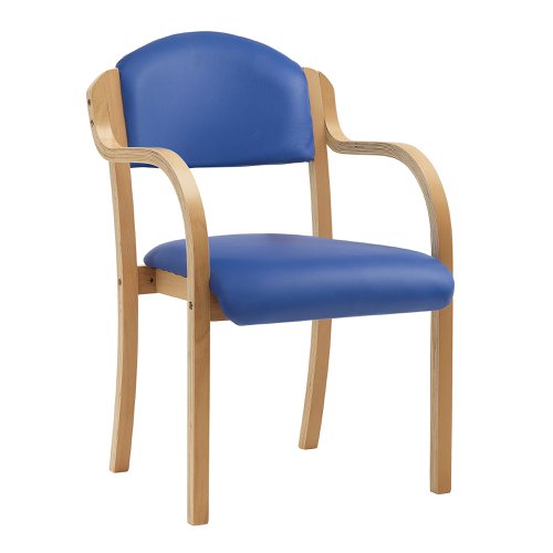 Tahara Beech Framed Stackable Side Armchair with Vinyl Upholstered and Padded Seat and Backrest - Blue