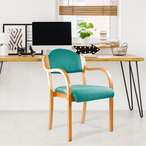 Nautilus Designs Tahara Stackable Conference/Visitor Chair With Arms Aqua Fabric Padded Seat & Backrest and Beech Frame - DPA2050/A/BE/AQ 41803NA Buy online at Office 5Star or contact us Tel 01594 810081 for assistance