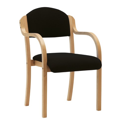 Nautilus Designs Tahara Stackable Conference/Visitor Chair With Arms Black Fabric Padded Seat & Backrest and Beech Frame - DPA2050/A/BE/BK Nautilus Designs