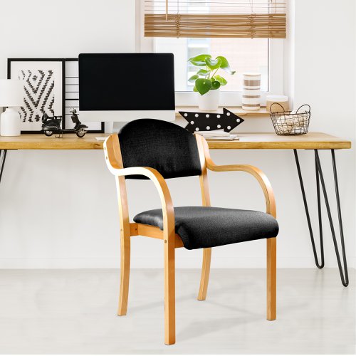 Nautilus Designs Tahara Stackable Conference/Visitor Chair With Arms Black Fabric Padded Seat & Backrest and Beech Frame - DPA2050/A/BE/BK 41782NA Buy online at Office 5Star or contact us Tel 01594 810081 for assistance