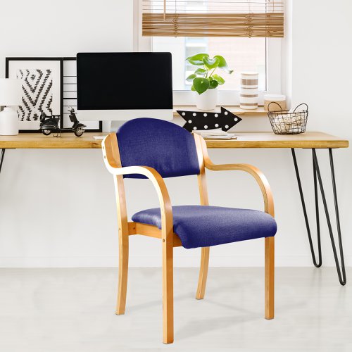 Nautilus Designs Tahara Stackable Conference/Visitor Chair With Arms Blue Fabric Padded Seat & Backrest and Beech Frame - DPA2050/A/BE/BL 41789NA Buy online at Office 5Star or contact us Tel 01594 810081 for assistance