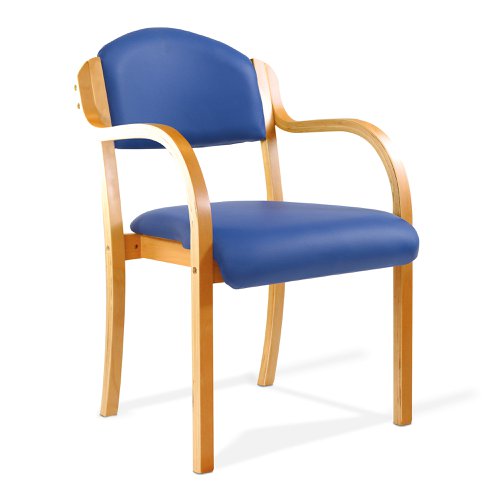 Tahara Beech Framed Stackable Side Armchair with Vinyl Upholstered/Padded Seat and Backrest - Blue