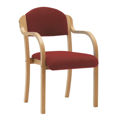 Nautilus Designs Tahara Stackable Conference/Visitor Chair With Arms Wine Fabric Padded Seat & Backrest and Beech Frame - DPA2050/A/BE/WN Nautilus Designs