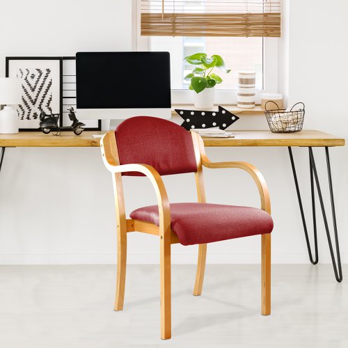 41796NA | Our traditional beech framed stackable armchair is solid and dependable. It features a contoured upholstered seat with waterfall front, a quality beech laminate frame with integral arm supports for increased aesthetics and durability and stacks up to 4 high for space efficient storage, making it ideal for conference rooms, assembly halls and breakout areas.