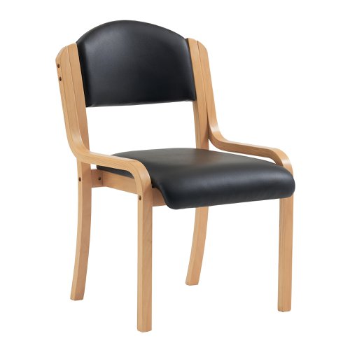 41768NA | Our traditional beech framed stackable side chair is solid and dependable. It features a contoured wipe clean vinyl upholstered seat with waterfall front, a quality beech laminate frame for increased aesthetics and durability and stacks up to 4 high for space efficient storage, making it ideal for conference rooms, assembly halls and breakout areas.
