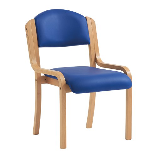 Nautilus Designs Tahara Stackable Conference/Visitor Chair Without Arms Blue Vinyl Padded Seat & Backrest and Beech Frame - DPA2070/BE/BLV Nautilus Designs