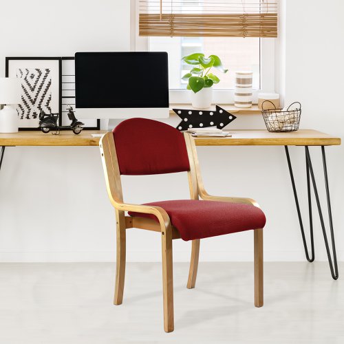 Nautilus Designs Tahara Stackable Conference/Visitor Chair Without Arms Wine Fabric Padded Seat & Backrest and Beech Frame - DPA2070/BE/WN 41824NA Buy online at Office 5Star or contact us Tel 01594 810081 for assistance