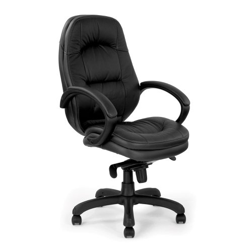 Nautilus Designs Brighton High Back Luxurious Leather Faced Executive Office Chair With Lumbar Support & Padded Fixed Arms Black - DPA605KTAG/LBK Office Chairs 41089NA