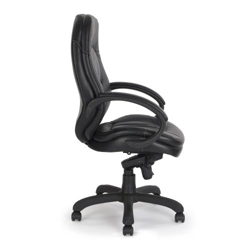 Nautilus Designs Brighton High Back Luxurious Leather Faced Executive Office Chair With Lumbar Support & Padded Fixed Arms Black - DPA605KTAG/LBK