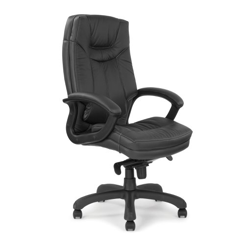 Stylish High Back Leather Faced Executive Armchair with Upholstered Armrests and Pronounced Lumbar Support