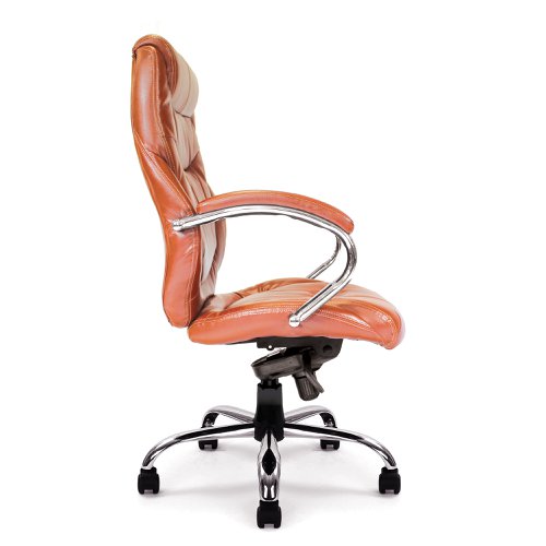Nautilus Designs Sandown High Back Luxurious Leather Faced Synchronous Executive Chair With Integrated Headrest & Fixed Arms Tan - DPA617KTAG/TN  41194NA