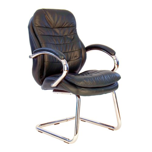 Santiago High Back Italian Leather Faced Executive Visitor Armchair with Integral Headrest and Chrome Base - Brown