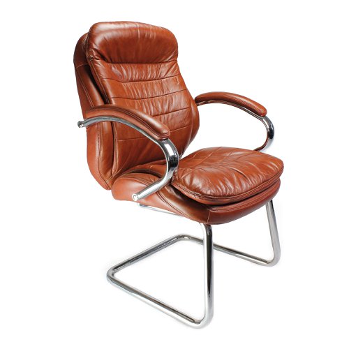 Nautilus Designs Santiago High Back Italian Leather Faced Executive Visitor Chair With Integrated Headrest and Fixed Arms Tan - DPA618AV/TN Nautilus Designs
