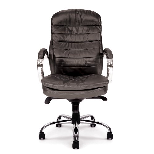 Nautilus Designs Santiago High Back Italian Leather Faced Synchronous Executive Chair With Integrated Headrest & Fixed Arms Black - DPA618KTAG/LBK Office Chairs 41159NA