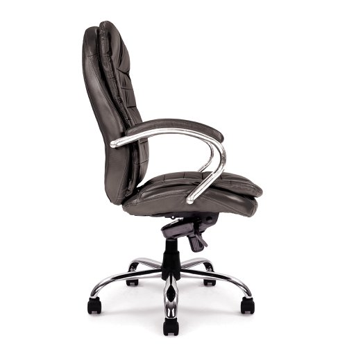 Nautilus Designs Santiago High Back Italian Leather Faced Synchronous Executive Chair With Integrated Headrest & Fixed Arms Black - DPA618KTAG/LBK
